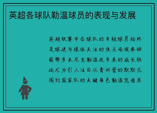 英超各球队勒温球员的表现与发展