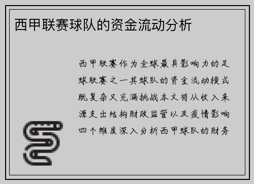 西甲联赛球队的资金流动分析